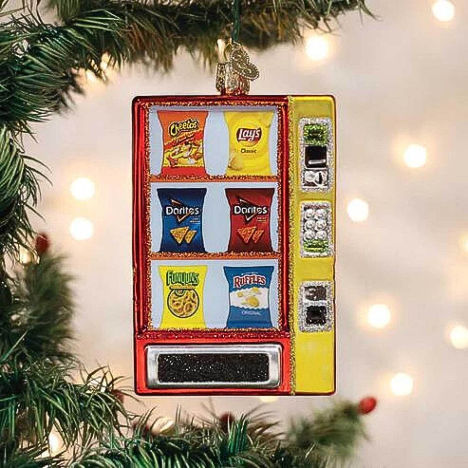 Old World Christmas Frito Lay Vending Machine Glass Blown Ornament for Christmas Tree, Handcrafted Holiday Decoration, Snacks Collection