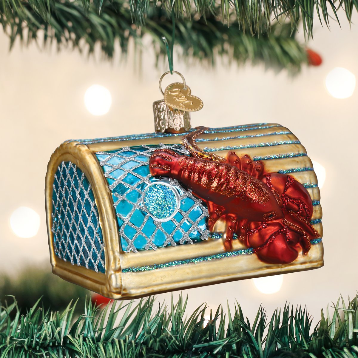 Old World Christmas Ornaments: Crab and Lobsters Glass Blown Ornaments for Christmas Tree, Lobster Trap