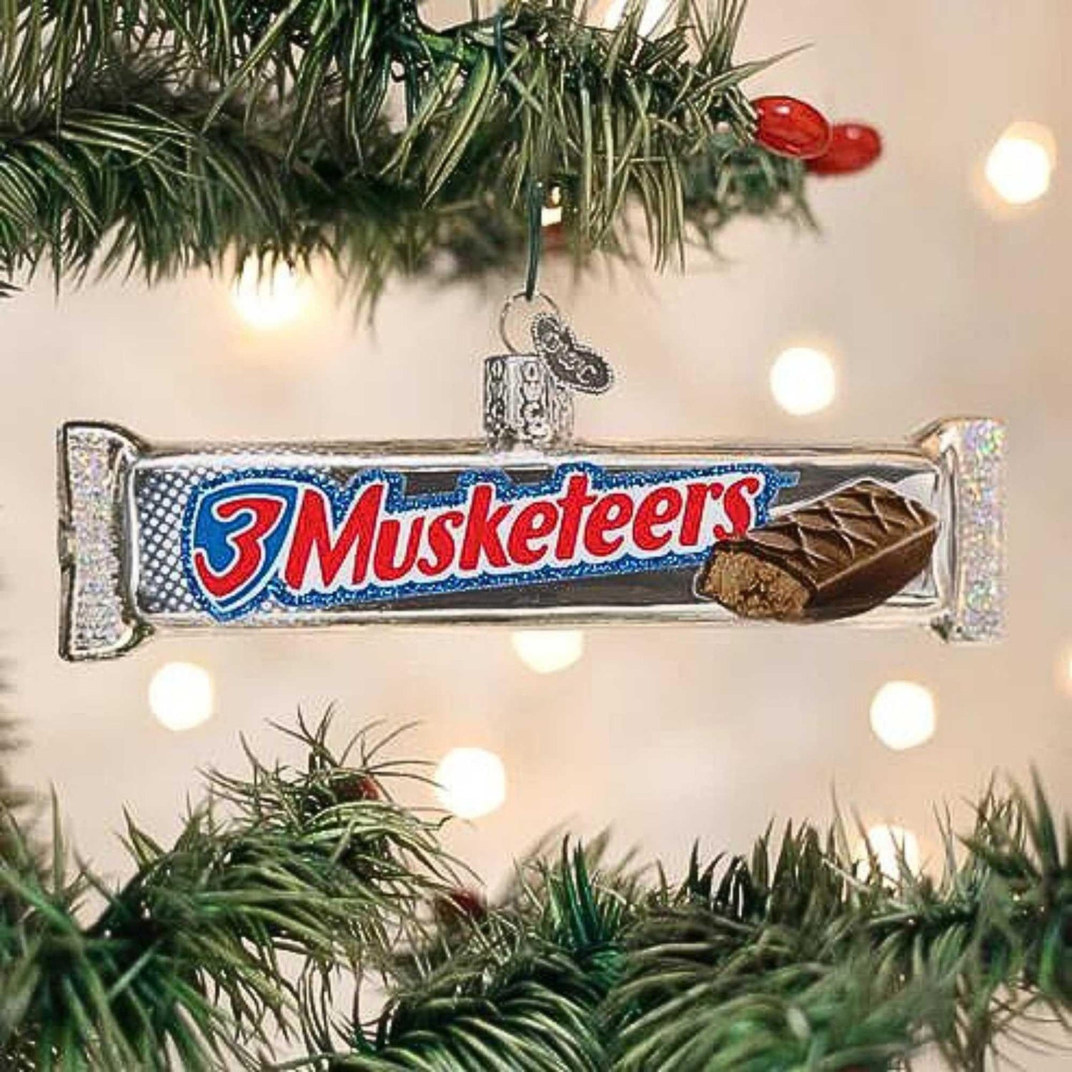 Old World Christmas 3 Musketeers Candy Bar Glass Blown Ornament for Christmas Tree, Handcrafted Holiday Decoration, Candy Brand Collection