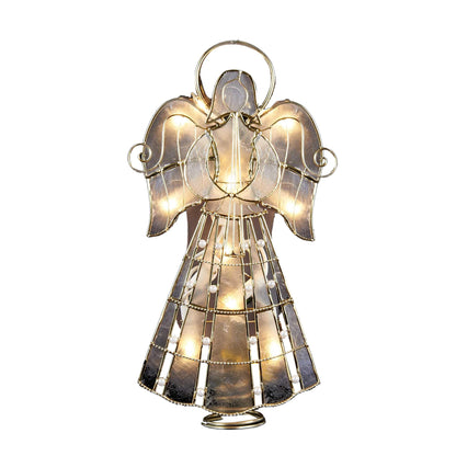 Kurt Adler UL3113 10-Light Capiz Angel Treetop With Vines And Pearls, 9.75-Inch