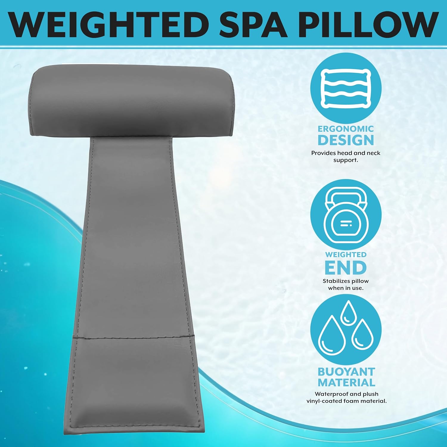 Poolzilla Grey Spa Pillow for Outdoor Hot Tubs