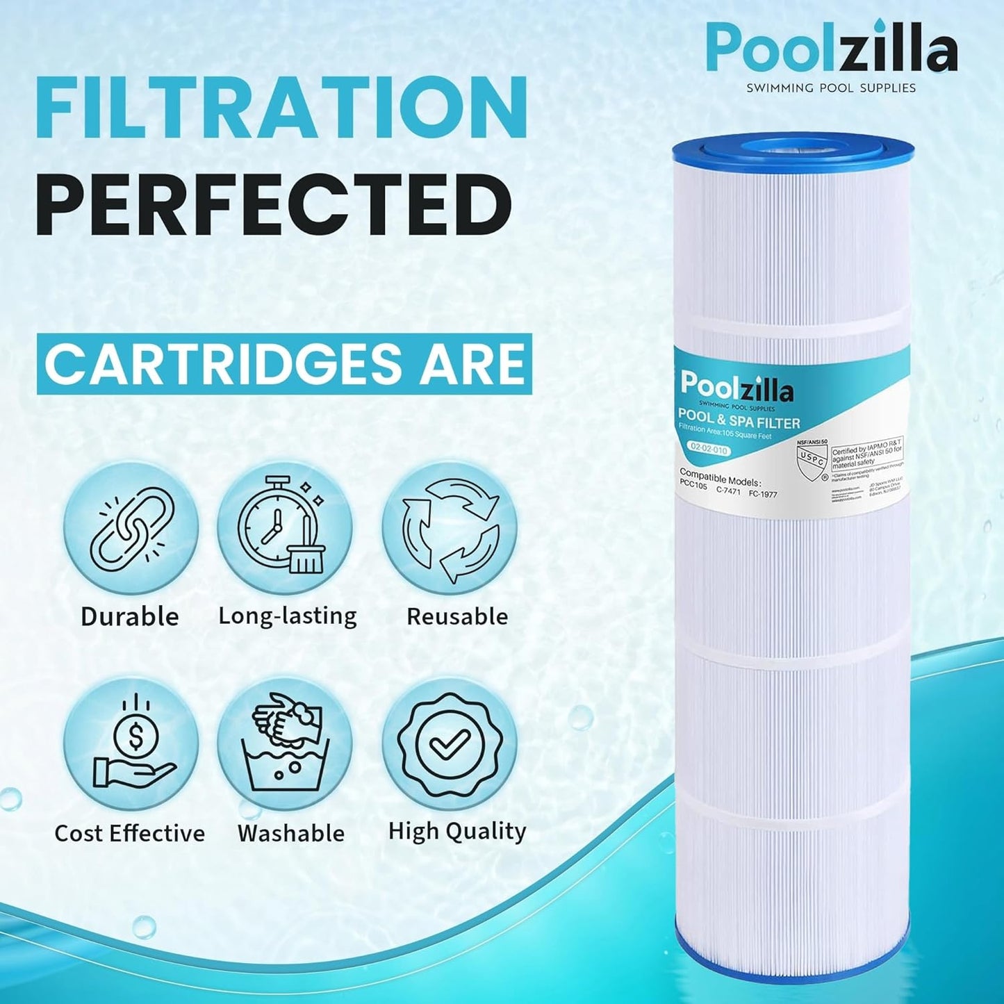 Poolzilla Replacement Pool Filter Cartridge for PCC105, Filbur FC-1977, 570-0425-07, Unicel C-7471, R173576, Pentair CCP420, 178584, 817-0106
