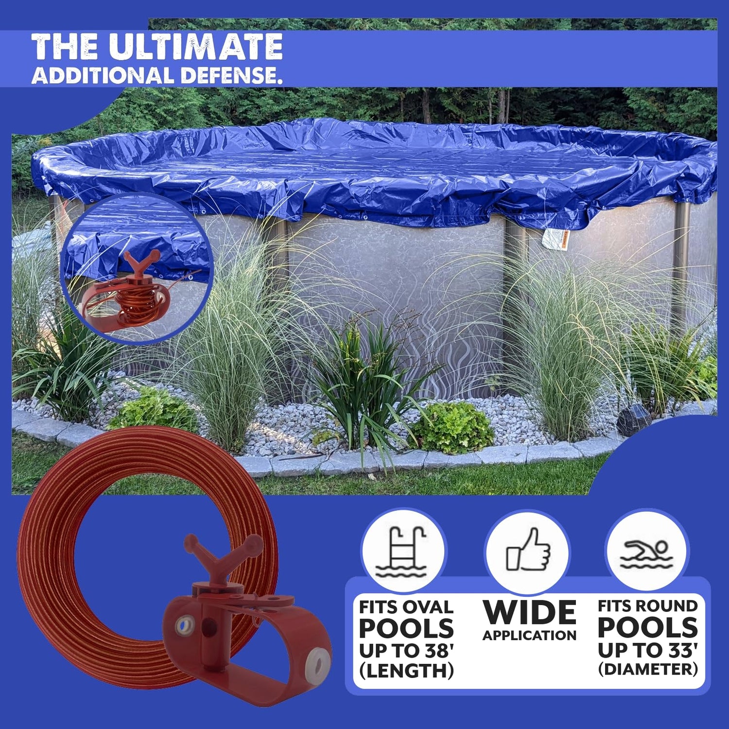 Poolzilla 110’ Pool Cover Cable and Winch for Securing Above Ground Pool Covers