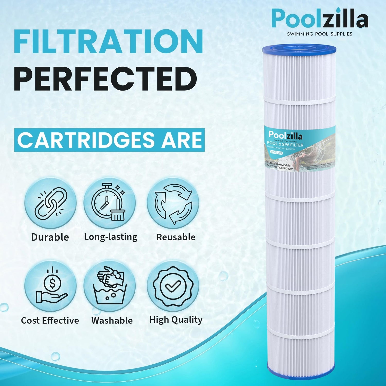 Poolzilla Replacement Pool Filter for PLF137A, Pleatco PA137, Filbur FC-1297, FC-6455, Unicel C-7490, Hayward CX 1380, C-5500, C5520, SD-00368, CX1380REM