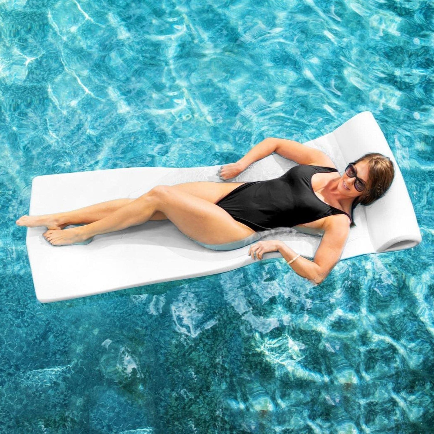 TRC Recreation 2023 Splash Pool Foam Raft Lounger with Pillow Headrest, Full Adult Sized Float for Pools, Beaches, and Lakes - 1.25’’ Thick, White