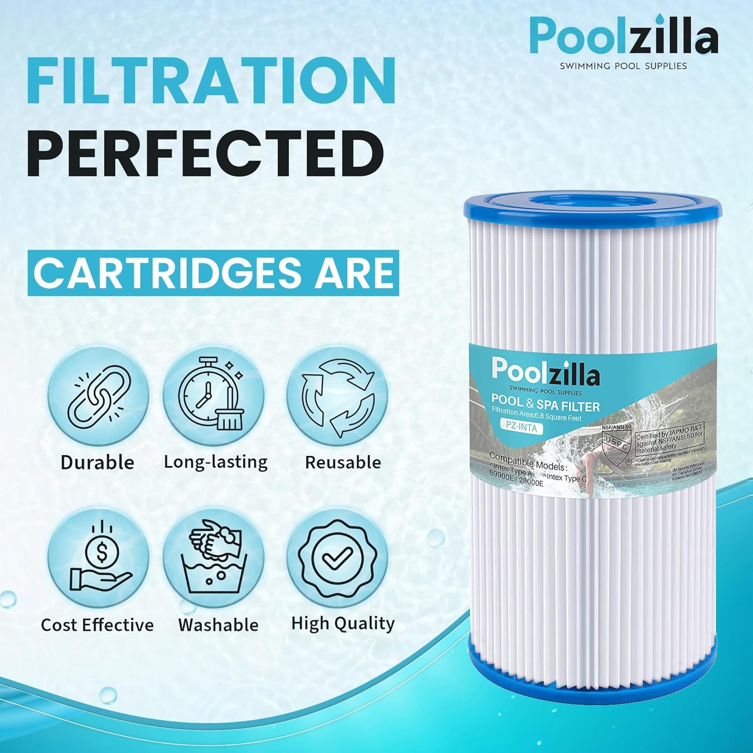 Poolzilla Replacement Pool Filter for Type A or C, Intex 29000E/59900E, Easy Set Pool Filters, Summer Escapes or Summer Waves