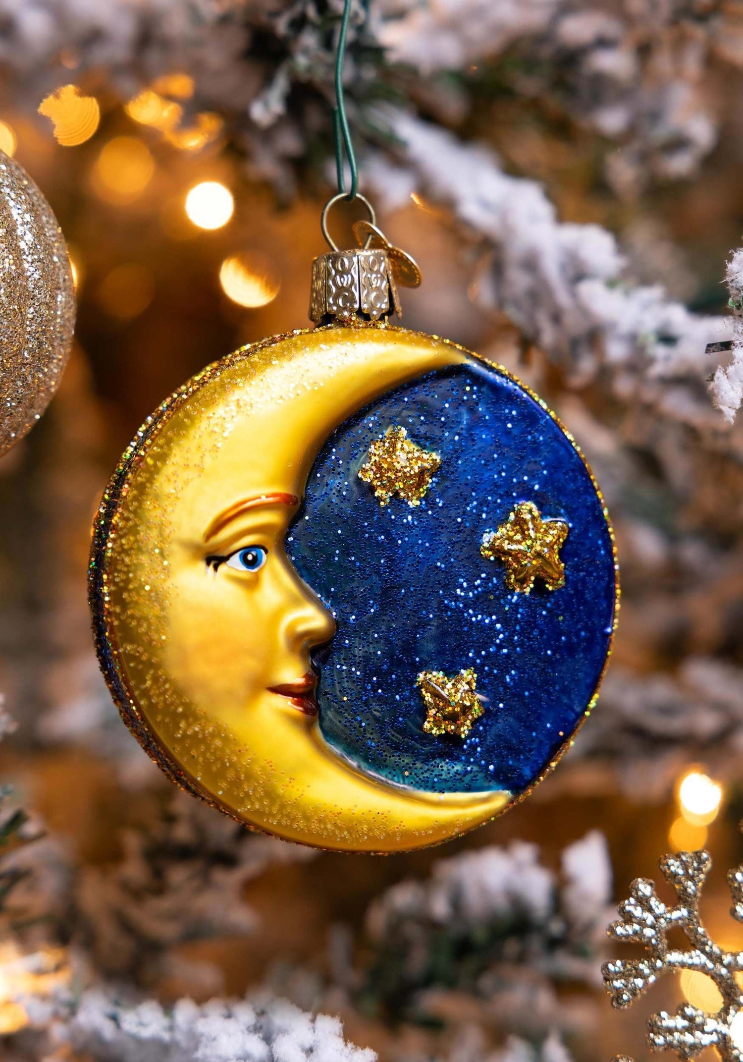 Old World Christmas Man in The Moon Glass Blown Ornament for Christmas Tree, Handcrafted Holiday Decoration, Outer Space Collection