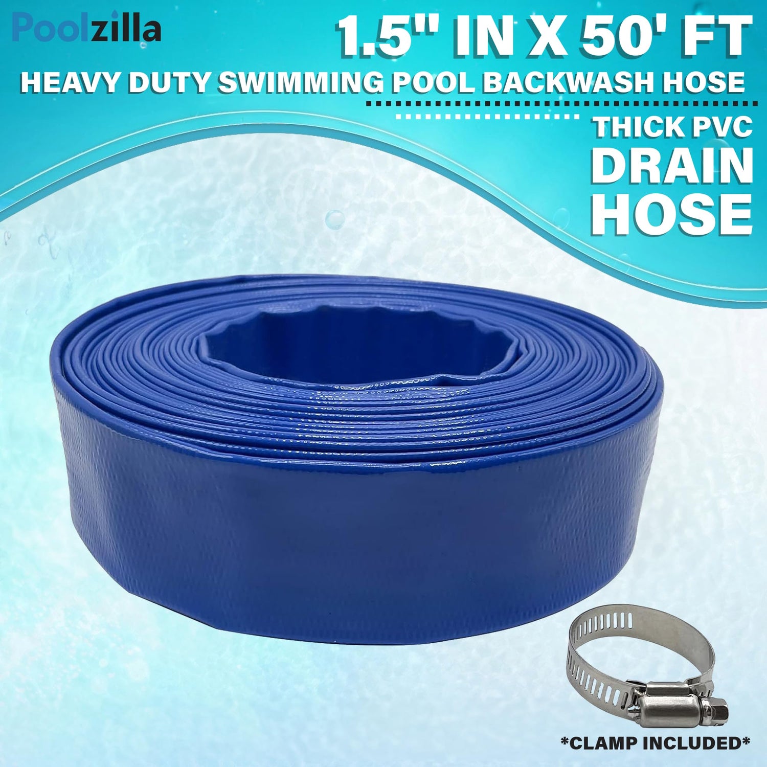 Poolzilla Heavy Duty Swimming Pool Backwash Hose | 1.5