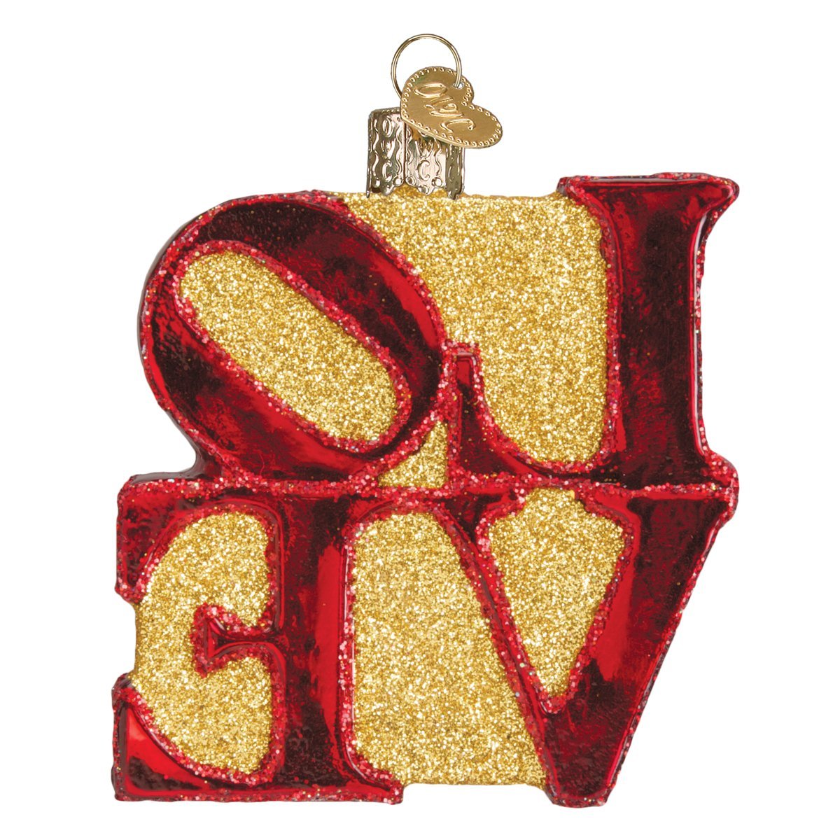 Old World Christmas Glass Blown Ornament with S-Hook and Gift Box, Message Collection (Love)