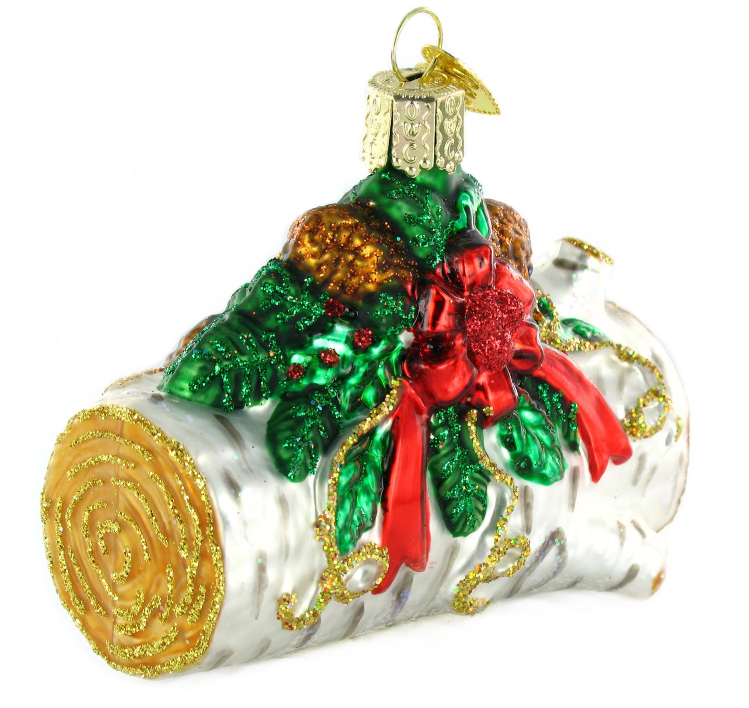 Old World Christmas Yule Log Glass Blown Ornament for Christmas Tree, Handcrafted Holiday Decoration, Holiday Dessert Collection