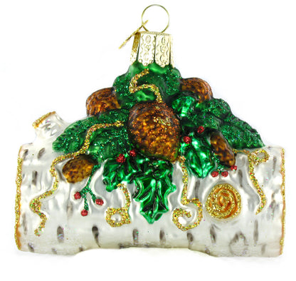 Old World Christmas Yule Log Glass Blown Ornament for Christmas Tree, Handcrafted Holiday Decoration, Holiday Dessert Collection