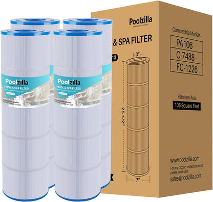 Poolzilla Filter Cartridges, Compatible with PLF106A, Hayward CX880XRE, Ultra-A1, Pleatco PA106-PAK4, Unicel C-7488, Filbur FC-1226, FC-6430, SwimClear C4020, C4025, C4030