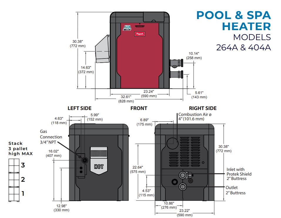 Raypak Avia P-R264A-EP-C Propane Pool Heater | 18038 | 264,000 BTU