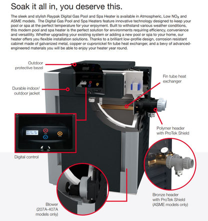 Raypak Digital, Natural Gas, Pool Heater for 2,000-6,000 ft. Elevation - P-R406A-EN-C #51 009223 | 399,900 BTU