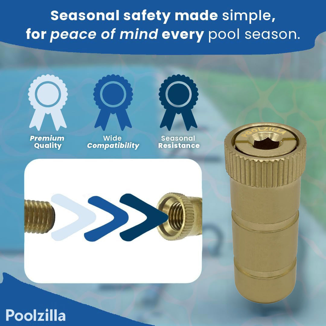 Poolzilla 2'' Pool Safety Cover Brass Extended Anchors for Concrete and Pavers