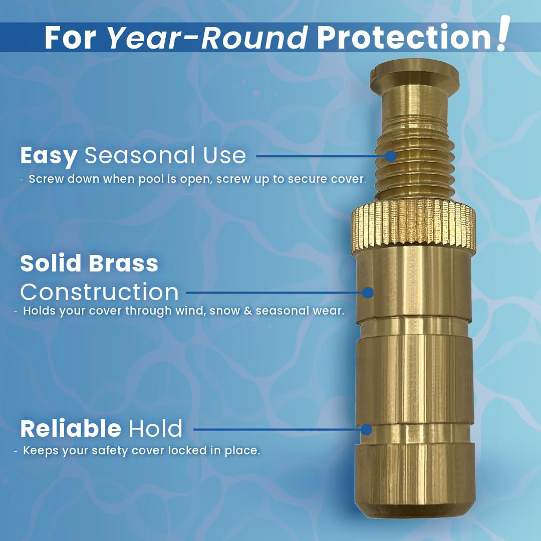 Poolzilla 2'' Pool Safety Cover Brass Extended Anchors for Concrete and Pavers