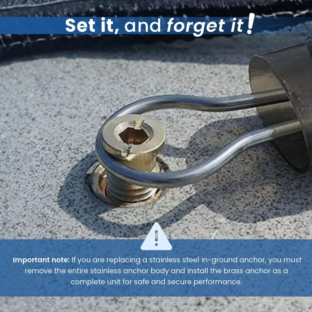 Poolzilla 2'' Pool Safety Cover Brass Extended Anchors for Concrete and Pavers