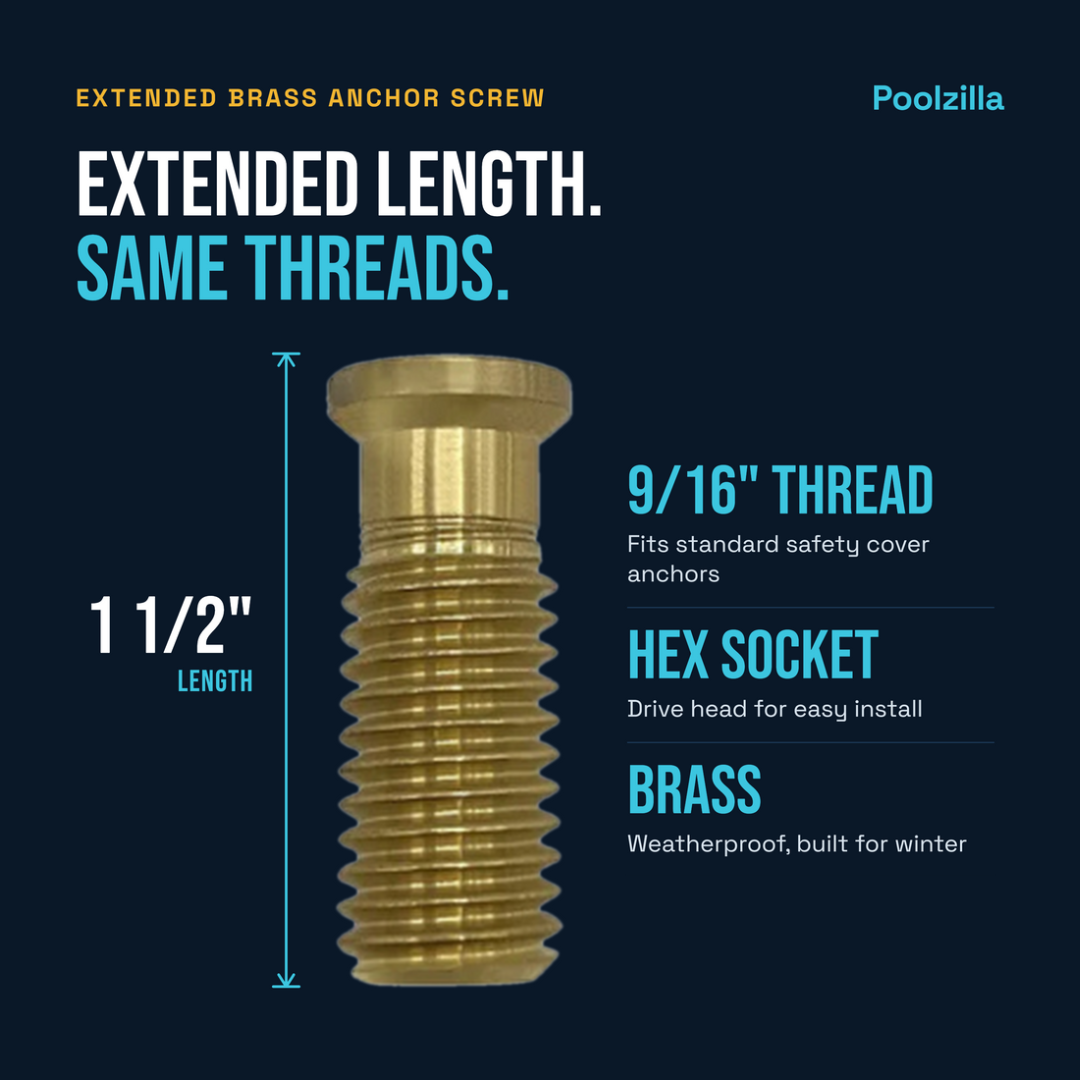 Poolzilla 1-1/2" Extended Brass Screw for Pool Cover Anchor - 9/16'' Threads