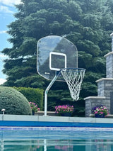 Global Pool Products Heavy Duty Basketball Hoop Set - for Inground Swimming Pool - 12" Offset with Net & Ball - No Anchor