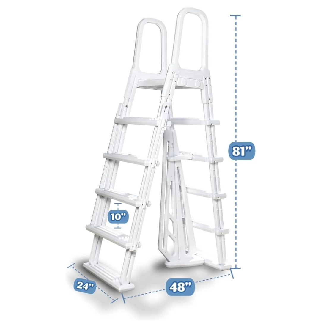 Poolzilla Above Ground A-Frame Flip Up Pool Ladder w/Non Skid Platform - for 48’’ to 54’’ in. Above Ground Pools