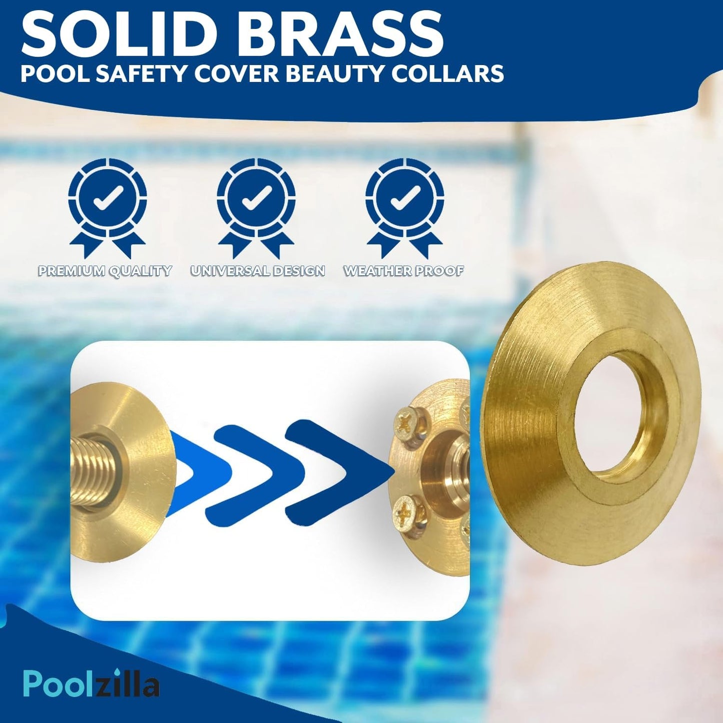 Poolzila Brass Flange Collar for Safety Cover Anchors, 9/16" Diameter
