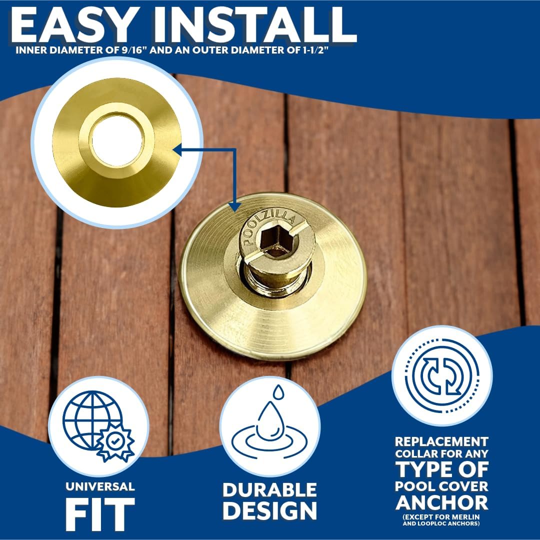 Poolzila Brass Flange Collar for Safety Cover Anchors, 9/16" Diameter