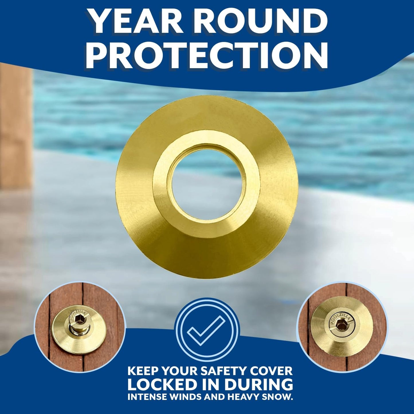 Poolzila Brass Flange Collar for Safety Cover Anchors, 9/16" Diameter