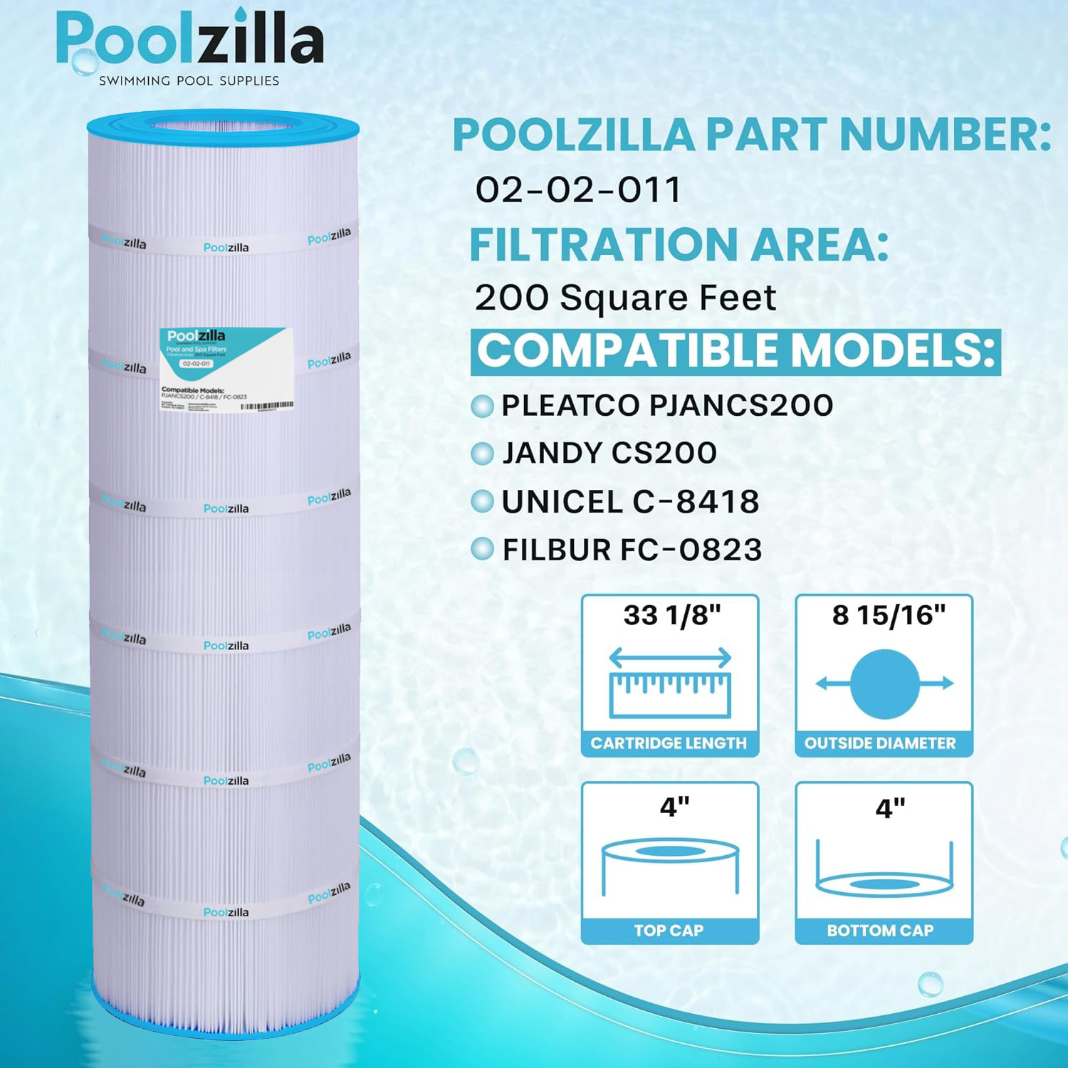 Poolzilla Replacement Pool Filter for Jandy CS200, PJANCS200, R0462400, Unicel C-8418, Filbur FC-0823, Aladdin 35002, 200