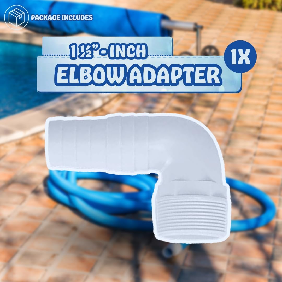 Poolzilla 1 ½” Elbow Adapter for Swimming Pools - Durable PVC - Connector for Pool Filter Hoses - 1 Adapter