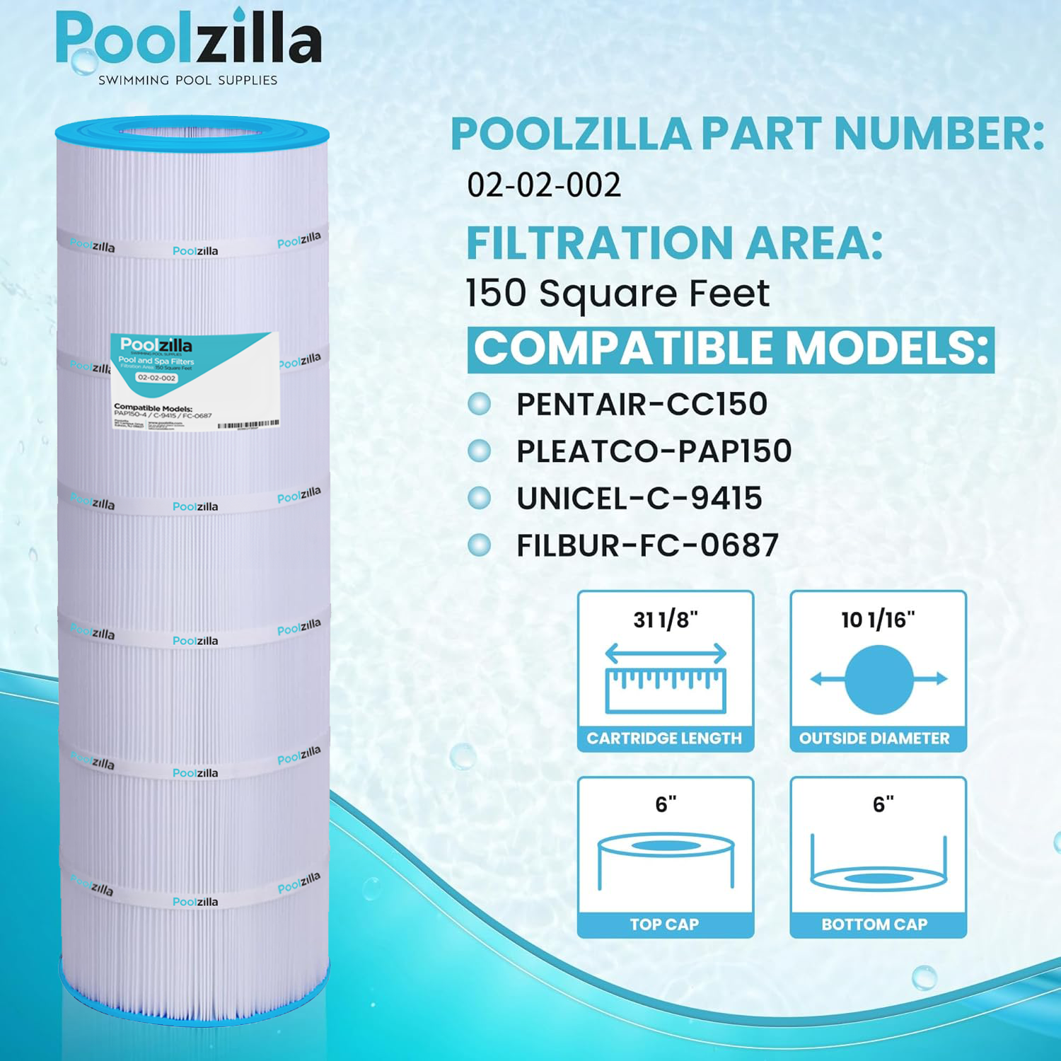 Poolzilla Replacement Pool Filter for CC150, CCRP150, PAP150, C-9415, R173216, 59054300, Filbur FC-0687, 160317, 160355, 160352, Predator 150