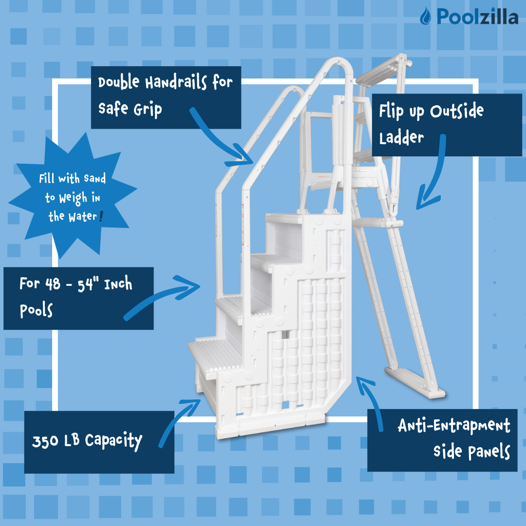 Poolzilla Step for 48’’ to 54’’ in. Above Ground Pools with Flip-up Outside Ladder