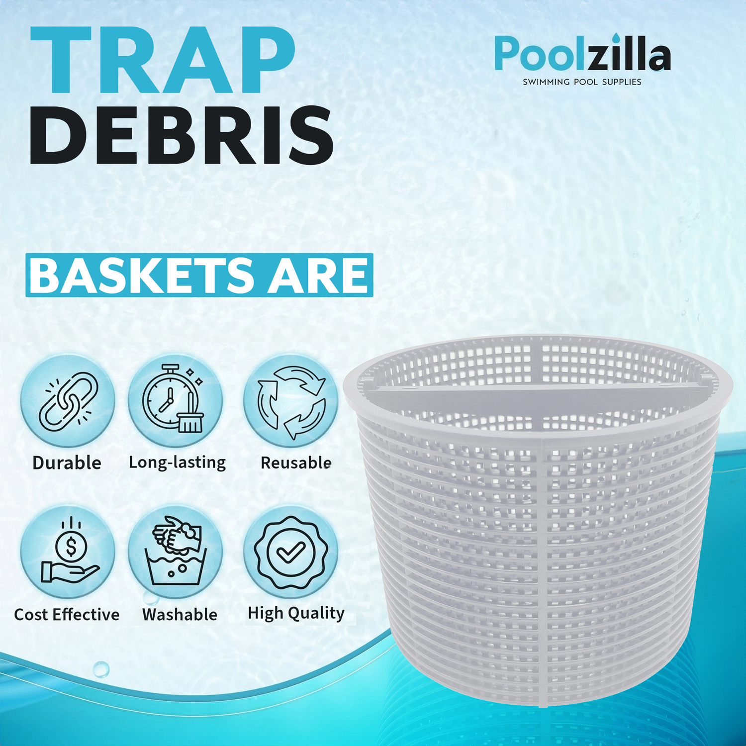 Poolzilla H15 Skimmer Basket, Compatible with Hayward SPX1082CA, SP1082, SP1083, SP1084, SP1085 & Aladdin B-152