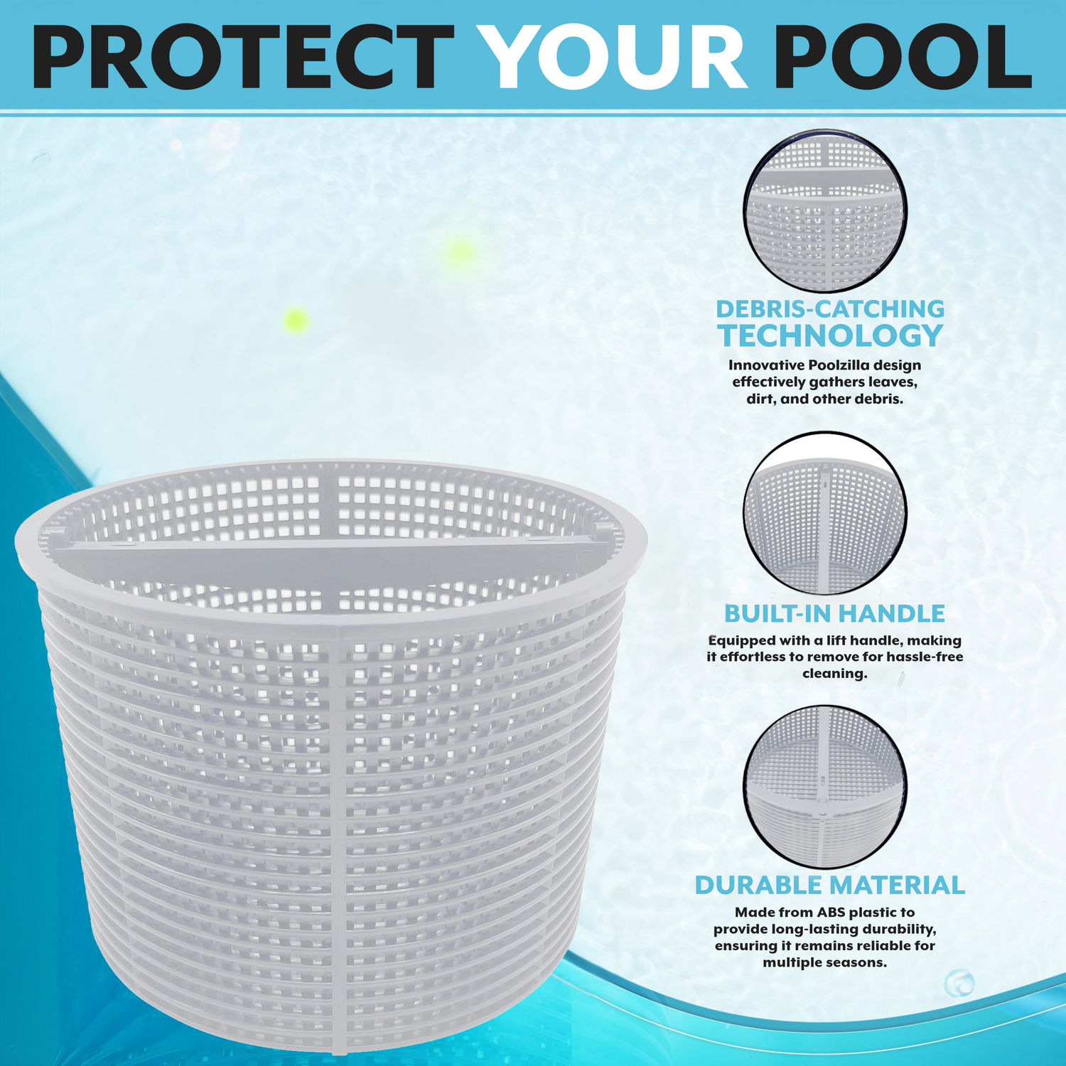 Poolzilla H15 Skimmer Basket, Compatible with Hayward SPX1082CA, SP1082, SP1083, SP1084, SP1085 & Aladdin B-152