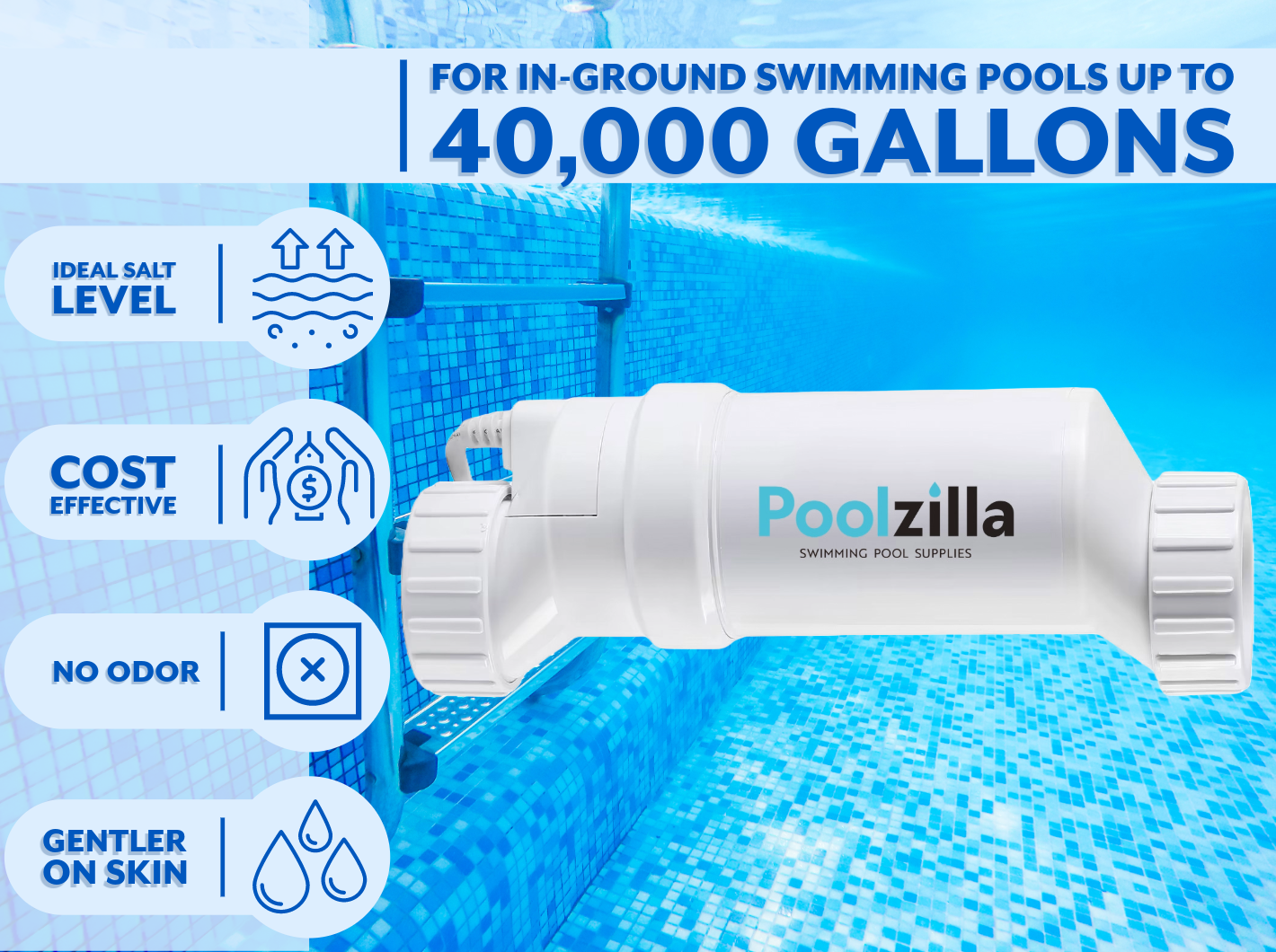 Poolzilla Salt Cell for up to 40,000 Gallons, Compatible with Hayward T15, Hayward Aquarite Salt Cell System