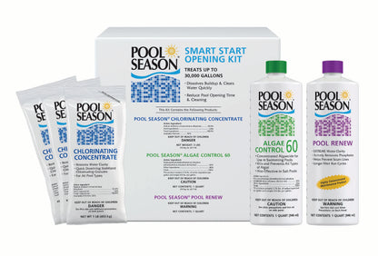Pool Season 30k Gallon Smart Start Opening Kit (3# Di-Chor, 1 Qt Algaecide 60, 1QT Spring Renew)