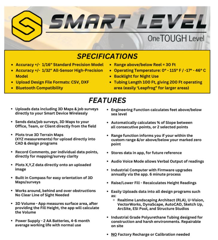 Smart Level | Standard Precision Construction Altimeter with Bluetooth, Carrying Case, Monopod, and App - 1/16" Accuracy