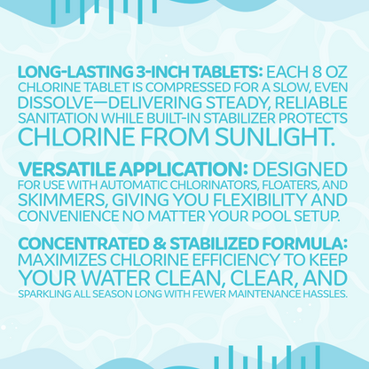 Pool Season 3" Giant Size Chlorinating Wrapped Tablets ( 8 / 25 / 50 LBS)