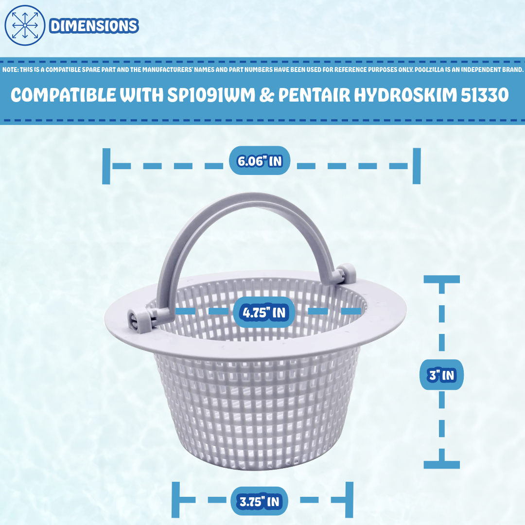 Poolzilla 6.25" Skimmer Basket with Handle, Compatible with SP1091WM & Pentair HydroSkim 51330