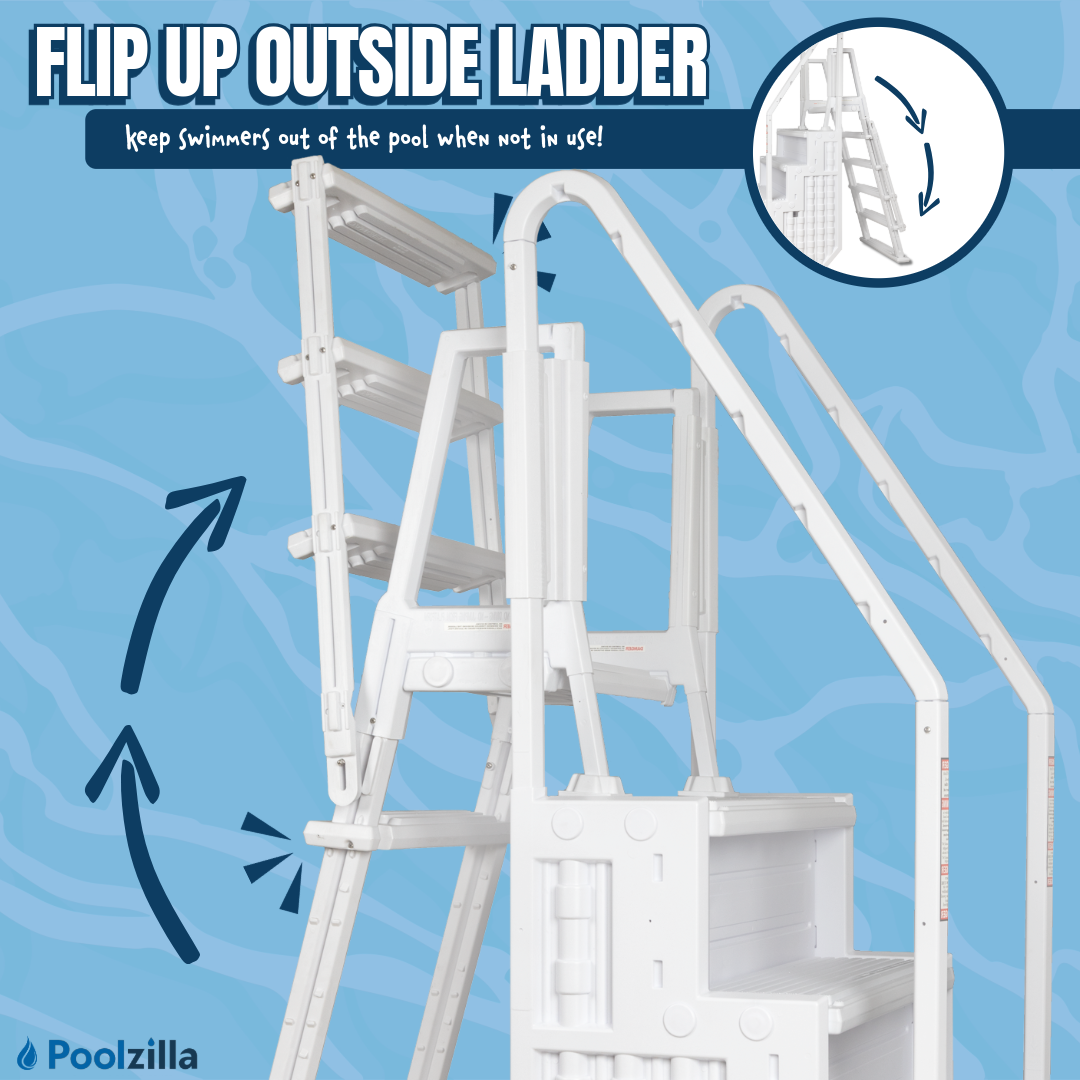 Poolzilla Step for 48’’ to 54’’ in. Above Ground Pools with Flip-up Outside Ladder