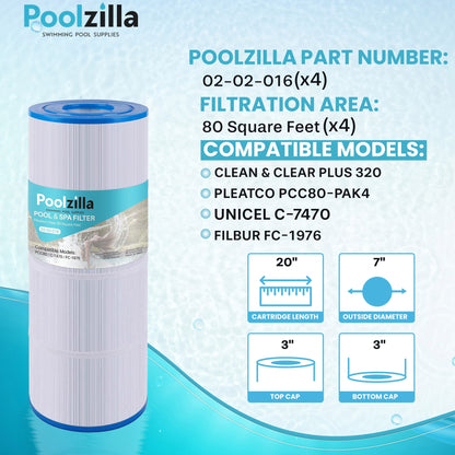 Pool Filter Cartridge for Clean & Clear Plus 320 - Replaces CCP320, PCC80-PAK4