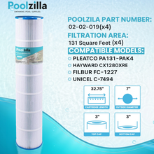 Poolzilla Pool Filter Cartridges, Compatible with PLF131A, Pleatco PA131-PAK4, Hayward CX1280XRE, SwimClear C5020 Unicel C-7494