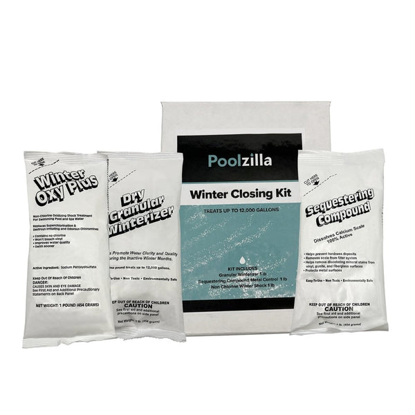 Poolzilla 12,000 Gallon Winterizing Kit, Includes 1 LB Granular Winterizer, 1 LB Sequestering for Metal Control, 1 LB Non Chlorine Shock
