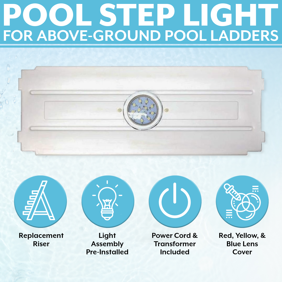 Poolzilla Pool Step Light - (3 Colored Lenses) for Poolzilla Pool Step Ladder and Blue Torrent Antigua Easy Pool Step Ladder