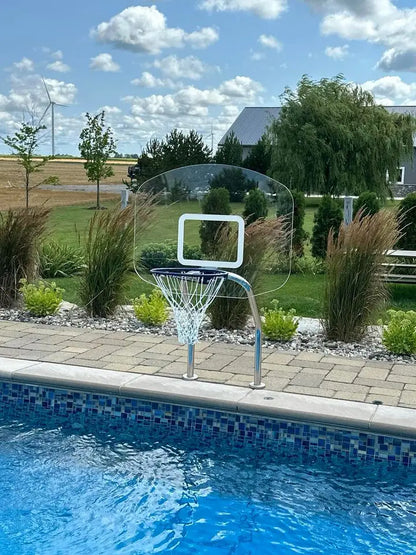 Global Pool Products X2 Dual Pole Basketball Hoop Set - for Inground Swimming Pool - 12'' Offset - 17.5" Anchor Spacing with Net & Ball - No Anchor