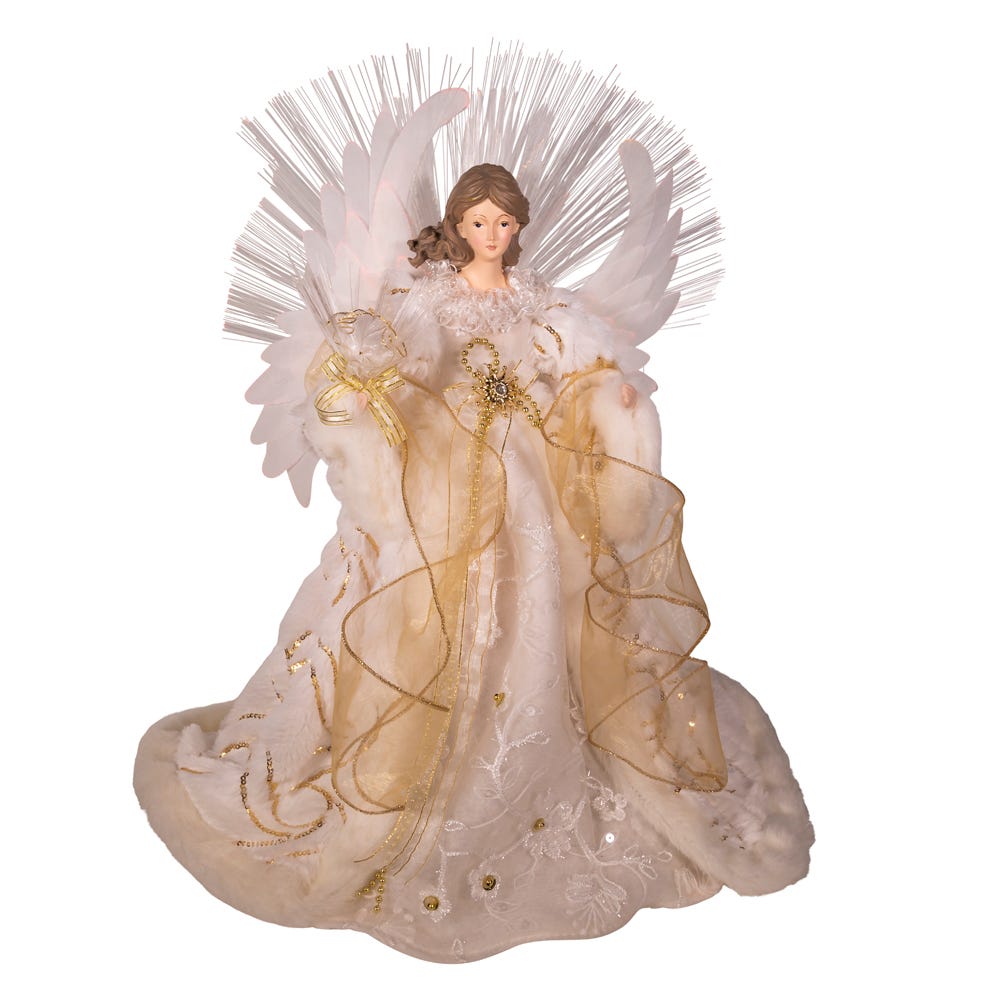 Kurt S. Adler 16“ Color Changing LED Fiber-Optic Gold & White Angel Treetop