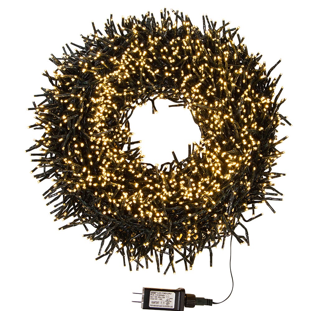 Kurt S. Adler 98' 3,000L Warm White 3MM LED Multifunction Cluster Garland With Green Wire