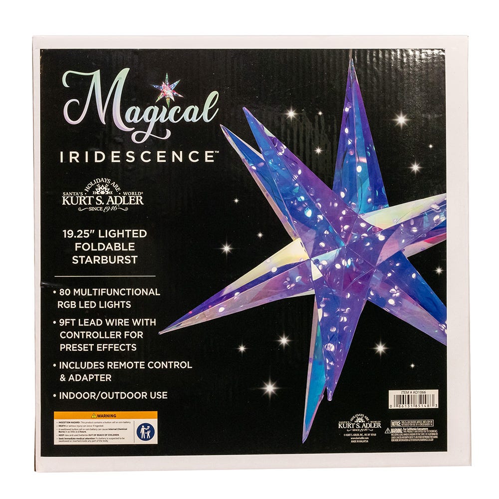 Kurt S. Adler 19.25“ Lighted Magical Iridescence Holographic Foldable Starburst + Remote