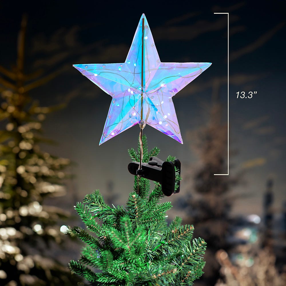 Kurt S. Adler 13.25“ Lighted Magical Iridescence Holographic Star Treetop + Remote