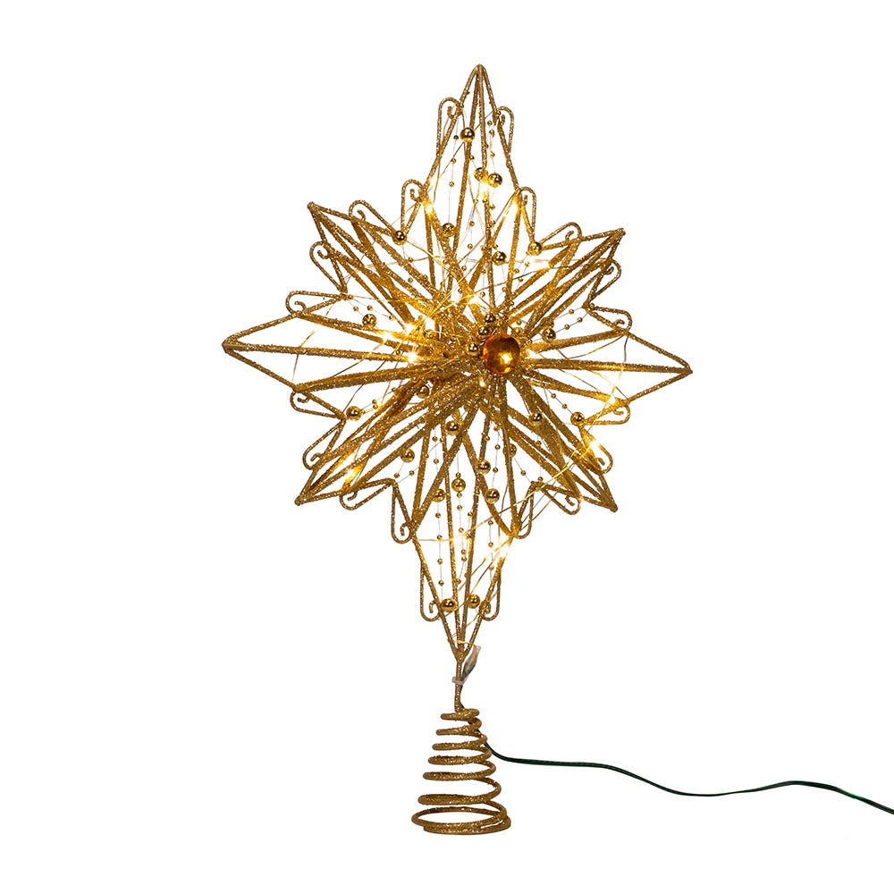 Kurt S. Adler 15.5“ 30L Warm White Fairy LED Gold Star Treetop