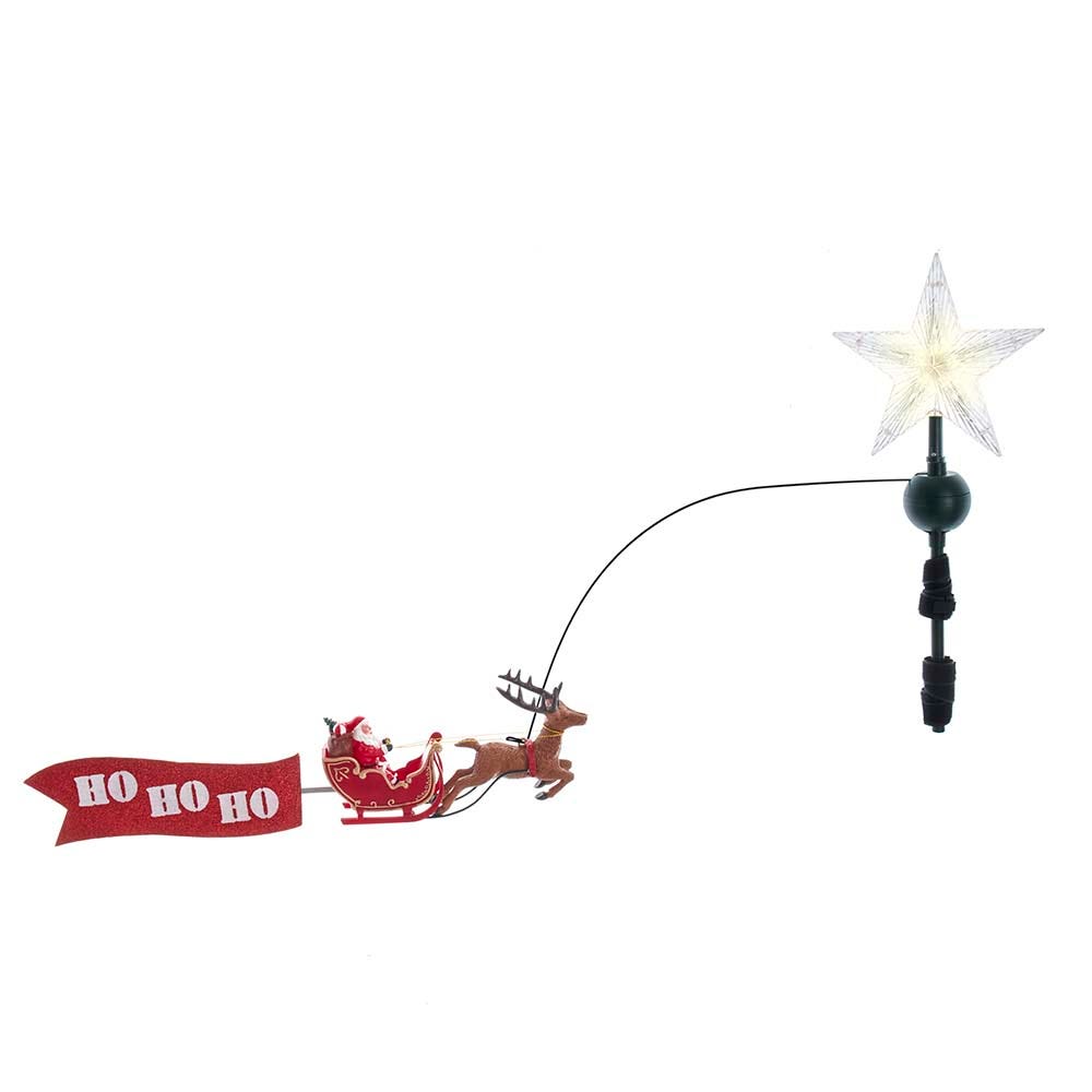 Kurt S. Adler 19.7“ 5L Warm White LED Star With Rotating Santa and Sleigh Treetop